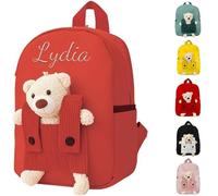 Genérico Mochila Guarderia Personalizada para Niño & Niña, 27 x 21 cm Bolsa Merienda Bebe con Oso Desmontable, Mochilas Infantil Personalizado para Vuelta al Cole, Escolares & Viaje (Rojo)