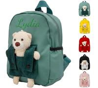 Genérico Mochila Guarderia Personalizada para Niño & Niña, 27 x 21 cm Bolsa Merienda Bebe con Oso Desmontable, Mochilas Infantil Personalizado para Vuelta al Cole, Escolares & Viaje (Verde)