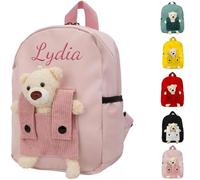 Genérico Mochila Guarderia Personalizada para Niño & Niña, 27 x 21 cm Bolsa Merienda Bebe con Oso Desmontable, Mochilas Infantil Personalizado para Vuelta al Cole, Escolares & Viaje (Rosa)