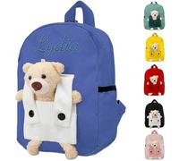 Genérico Mochila Guarderia Personalizada para Niño & Niña, 27 x 21 cm Bolsa Merienda Bebe con Oso Desmontable, Mochilas Infantil Personalizado para Vuelta al Cole, Escolares & Viaje (Azul)