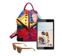 Genérico Mochila Hippie De Viaje | Mochila de Colegio con Parches de Cuero para Portátil y Libros - Casual Antirrobo para Estudiantes, Bolso de Día con Estilo