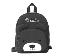 Genérico Mochila Infantil Personalizada con Nombre Bordado, Mochila Bebe Guarderia para Niñas y Niños, Mochila Guarderia Osito de Pana Suave Colegio, Guardería y Viajes 31cm x 24cm (Negro)