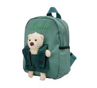 Genérico Mochila Infantil Personalizada con Nombre Bordado, Mochila Escolar con Oso Desmontable para Colegio, Mochila Bebe para Niñas/Niños de Guardería y Primaria (Verde)