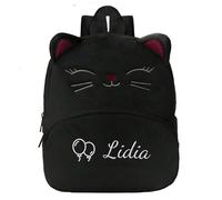 Genérico Mochila Personalizada Infantil con Nombre Bordado, Mochilita Suave de Peluche para Bebés, Mochila Escolar Niñas, Mochila Guarderia y de Viaje Bonita 31cmX25cm (Negro)