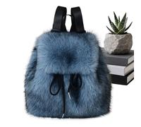 Generico Mochila suave de felpa, bolsa con cierre de cordón de pelo sintético suave | Mochila de peluche con tirantes ajustables, para viajes de invierno, excursiones al aire libre, escuela y Navidad