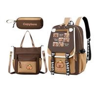 Genérico Mochilas Escolares, Juego De Bolsas De Libros De Capybara, Linda Mochila Para Niños Combo | Nylon Impermeable Y Construcción | 3 Piezas, Para La Escuela, El Dormitorio Y El Uso Diario