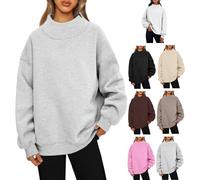 Genérico Mock Neck Sweatshirt for Women Oversized Turtleneck Pullover Long Sleeve Hoodies Crew Neck Tops with Pockets (Grey, M)