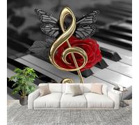 Genérico Moda Carta da parati Fotografica 300x210 cm Note Romantiche Per Pianoforte 3D Rimovibile Carta da parati panoramica Rosso Dell'Ufficio Della Camera Da Letto Del Salone, Hd Fotomurali