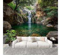 Genérico Moda Carta da parati Fotografica 350x256 cm Cascate Del Canyon E Piscine Verdi 3D Rimovibile Carta da parati panoramica Verde Dell'Ufficio Della Camera Da Letto Del Salone, Hd Fotomurali