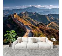 Genérico Moda Carta da parati Fotografica 350x256 cm Montagne E Grande Muraglia 3D Rimovibile Carta da parati panoramica Verde Dell'Ufficio Della Camera Da Letto Del Salone, Hd Fotomurali