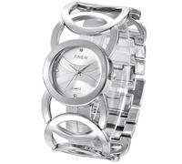 Generico Moda de las mujeres de acero inoxidable Comfort Fit pulsera mesa ajustable moda analógico cuarzo mano emoji regalo para el día del pueblo, plateado