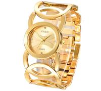 Generico Moda de las mujeres de acero inoxidable Comfort Fit pulsera mesa ajustable moda analógico cuarzo mano emoji regalo para el día del pueblo, dorado