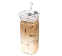 Genérico Modern Glass Cup - Square Drinkware Vessel, Clear Beverage Mug | Spill Resistant Square Glassware Thickened Drinking Container Transparent Stylish Liquid Holder for Four Hundred Milliliters