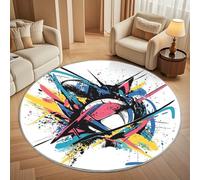 Genérico Moderna Alfombras Redondas Pelo Corto 100cm DiseñO de Grafiti Colorido Franela Suave Alfombra Círculo Salón Dormitorio Blanco Alfombra Antideslizante Lavable en Lavadora