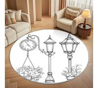 Genérico Moderna Alfombras Redondas Pelo Corto 100cm ImáGenes PrediseñAdas de Farola Franela Suave Alfombra Círculo Salón Dormitorio Blanco Alfombra Antideslizante Lavable en Lavadora