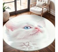 Genérico Moderna Alfombras Redondas Pelo Corto 160cm Linda Mascota Gata Franela Suave Alfombra Círculo Salón Dormitorio Blanco Alfombra Antideslizante Lavable en Lavadora