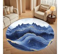 Genérico Moderna Alfombras Redondas Pelo Corto 160cm MáRmol de MontañAs Abstractas Franela Suave Alfombra Círculo Salón Dormitorio Azul Alfombra Antideslizante Lavable en Lavadora
