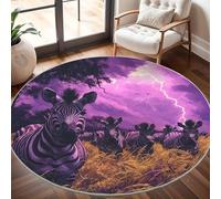 Genérico Moderna Alfombras Redondas Pelo Corto 180cm Manada de Cebras Animales Franela Suave Alfombra Círculo Salón Dormitorio ReláMpago PúRpura Alfombra Antideslizante Lavable en Lavadora