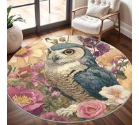 Genérico Moderna Alfombras Redondas Pelo Corto 200cm Animal BúHo Flor Franela Suave Alfombra Círculo Salón Dormitorio Multicolor Alfombra Antideslizante Lavable en Lavadora