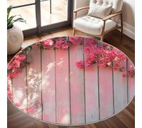 Genérico Moderna Alfombras Redondas Pelo Corto 80cm Flores de Vid Rosa Franela Suave Alfombra Círculo Salón Dormitorio Rayas Rosas Alfombra Antideslizante Lavable en Lavadora