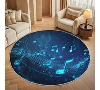 Genérico Moderna Alfombras Redondas Pelo Corto 80cm ImpresióN de Nota Musical Azul Franela Suave Alfombra Círculo Salón Dormitorio Arte Digital Alfombra Antideslizante Lavable en Lavadora