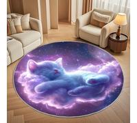 Genérico Moderna Alfombras Redondas Pelo Corto 80cm Lindo PatróN de Gato Espacial Franela Suave Alfombra Círculo Salón Dormitorio PúRpura Alfombra Antideslizante Lavable en Lavadora