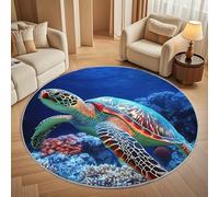 Genérico Moderna Alfombras Redondas Pelo Corto 80cm PatróN de Tortuga Marina de Arrecife OceáNico Franela Suave Alfombra Círculo Salón Dormitorio Azul Alfombra Antideslizante Lavable en Lavadora