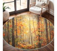 Genérico Moderna Alfombras Redondas Pelo Corto 80cm Pintura Al óLeo de Bosque OtoñAl Franela Suave Alfombra Círculo Salón Dormitorio Color Naranja Alfombra Antideslizante Lavable en Lavadora
