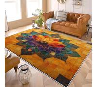 Genérico Modernas Franela Alfombra Estampada TóTem Flor Datura 80x150 cm Antideslizante Lavable Pelo Corto Alfombras Amarillo para Sala Estar Dormitorio Pasillo Decorar Interior