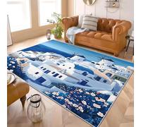 Genérico Moderno Alfombra para Decoración Hogar 120x180 cm Arquitectura Costera Antideslizante Alfombra Lavable Interior Tapetes Pelo Corto Azul para Salón, Dormitorio, Comedor Habitación Juvenil
