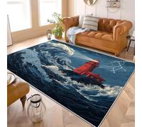 Genérico Moderno Alfombra para Decoración Hogar 60x90 cm OcéAno Olas Gigantes Faro. Antideslizante Alfombra Lavable para Salón, Dormitorio, Comedor Azul Oscuro Interior Tapetes Pelo Corto