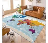 Genérico Moderno Alfombra para Decoración Hogar 80x150 cm GeografíA Mapa del Mundo Antideslizante Alfombra Lavable para Salón, Dormitorio, Comedor Azul Claro Interior Tapetes Pelo Corto