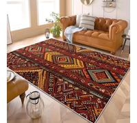 Genérico Moderno Alfombra para Decoración Hogar 80x150 cm GeometríA Retro éTnica Antideslizante Alfombra Lavable para Salón, Dormitorio, Comedor Rojo Interior Tapetes Pelo Corto