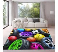 Genérico Moderno Brillante Pelota deportiva Neumático Alfombra para Salón 120 x 180 cm Multicolor Pelo Corto Súper Suave Alfombra Lavable para Dormitorio y Sala, No Desprende Pelusa y Fácil de Limpiar