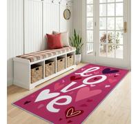 Genérico moderno lindo carta corazón alfombra de pasillo 60 x 180 cm suave, graffiti romántico, alfombra de paso de pelo ras - antideslizante rosa mediana corredor, entrada interior larga para cocina