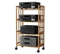 Genérico Moderno Soporte de Audio de bambú, Soporte para Medios audiovisuales de 4 Niveles con estantes Ajustables, Mueble estéreo móvil para TV y componentes de Audio/Video, Elegante diseño Abierto
