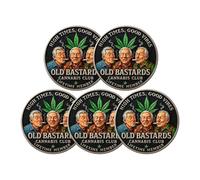 Genérico Moneda del Club de Cannabis Old Bastards, Moneda de Desafío de Miembro Vitalicio del Club de los Viejos, Monedas de Amistad con Humor Relajado de Doble Cara, Ficha Vintage Hoja Verde (#C 5)