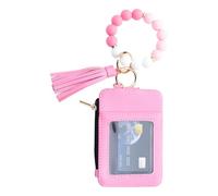 Genérico Monedero Llavero De Muñeca | Llavero Pulsera con Cuentas Y Borlas | Organizador De Tarjetas para Mujer Ideal para Viaje Fiesta Celebración Boda Compras