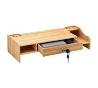 Genérico Monitor Stand - Compact Display Program | Natural Wood with Slot Storage, Wooden Shelf for Laptop Printer Screen Pen, Desk Home Office Dorm Room Restaurant Apartment Use