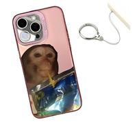Genérico Monkey Phone Case,Funny Monkey Drinking Phone Case,All-Inclusive Shockproof TPU Cover,with Free Ring Lanyard,Compatible for iPhone 16/15/14/13/12/11 Pro MAX (For iPhone 12 Pro MAX,Pink)