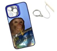 Genérico Monkey Phone Case,Funny Monkey Drinking Phone Case,All-Inclusive Shockproof TPU Cover,with Free Ring Lanyard,Compatible for iPhone 16/15/14/13/12/11 Pro MAX (For iPhone 14,Blue)