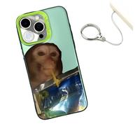 Genérico Monkey Phone Case,Funny Monkey Drinking Phone Case,All-Inclusive Shockproof TPU Cover,with Free Ring Lanyard,Compatible for iPhone 16/15/14/13/12/11 Pro MAX (For iPhone 14Plus,Green)