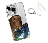 Genérico Monkey Phone Case,Funny Monkey Drinking Phone Case,All-Inclusive Shockproof TPU Cover,with Free Ring Lanyard,Compatible for iPhone 16/15/14/13/12/11 Pro MAX (For iPhone 14,White)