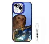 Genérico Monkey Phone Case, Funny Monkey Drinking Phone Case - All inclusived Shockproof TPU Cover for iPhone 17 to 11 Full Series (for iPhone 13 Pro,Blue)