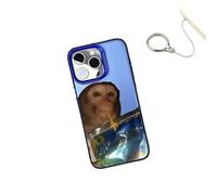 Genérico Monkey Phone Case, Funny Monkey Drinking Phone Case, Cute Shockproof TPU Protective Cover for iPhone 16/15/14/13/12 Promax (for iPhone 14,Blue)