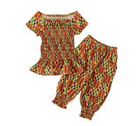 Genérico Mono Bloomers Set Pantalones Tops Bebé 16Y Tee Niñas Niños Africano Bohemio Toddler Niñas OutfitsSet Mono Chic, amarillo, 3-4 Años