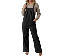 Genérico mono de mujer casual de pana de color sólido con bolsillos y corte suelto para uso diario mono para mujer, Le Noir, XL