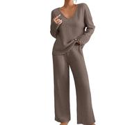 Genérico - Mono de mujer de dos piezas, cómodo y cálido, con mangas largas, confeccionado en elegante lana con cuello en V, suéter y pantalones de pierna ancha, suave, trabajado, ligero, para casa