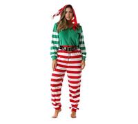 Genérico Mono de Navidad para Mujer con Rayas Navideñas Estampado Digital Body de Manga Larga Disfraz de Carnaval de Una Pieza Ajustado Disfraz de Escenario Pijama Navideña