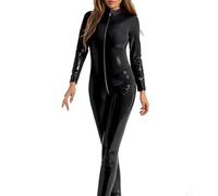 Genérico Mono de piel sintética para mujer, disfraz de Catwoman para fiesta, disfraz, cosplay, color negro
